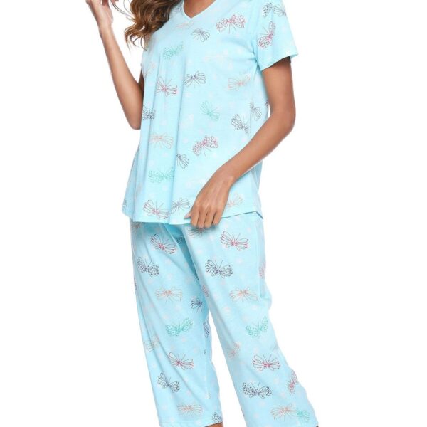Short-sleeved Cropped Pants Suit Knitted Cotton Plus Size Women's Pajama Suit Suit - Image 9