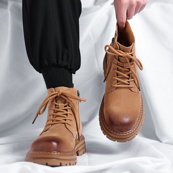 High-top Leather Shoes Leather Zipper Short Boots - Image 6