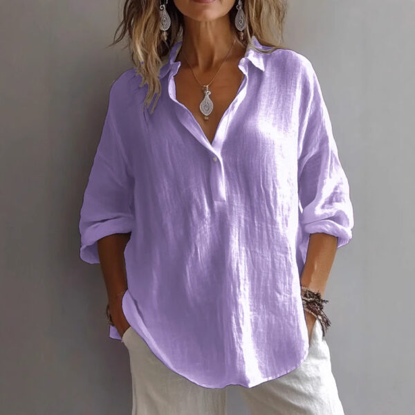 Fashion Long-sleeved Lapel Pullover Shirt Casual Loose Solid Color T-shirt Tops Women's Clothing - Image 9