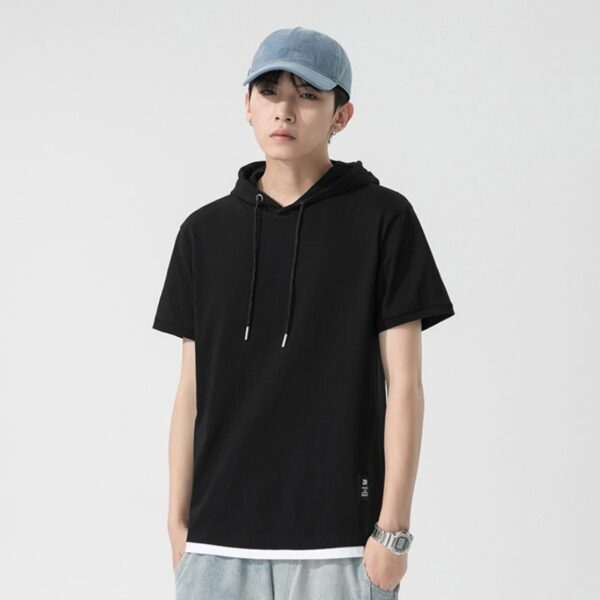 Casual Simple Men's Clothing Cotton Hooded T-shirt