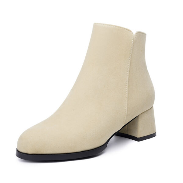 Pointed-toe Frosted Suede Side Zipper Chunky Heel Mid Heel Plus Size Female Boots - Image 4