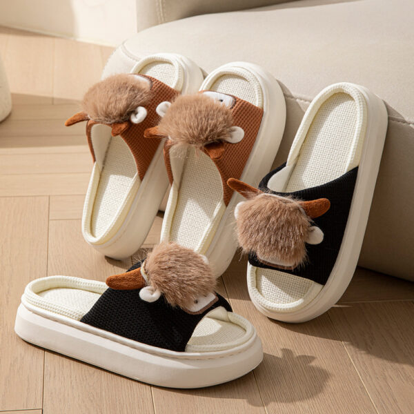 Spring And Autumn Linen Indoor Home Cartoon Eva Soft Bottom Mute Sweat-absorbent Slippers For Women