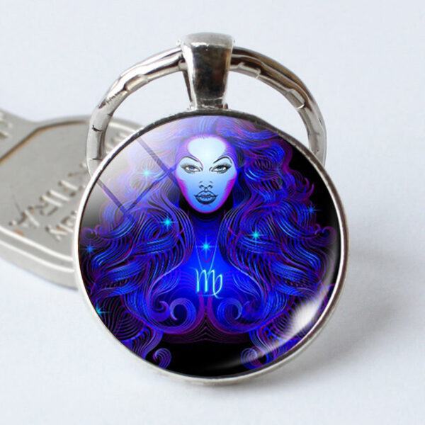 Twelve Constellation Time Stone Metal Keychains - Image 2