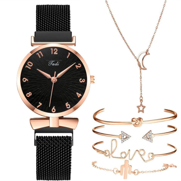 Casual Gift Set Women Disc Mesh Belt Quartz Watch Bracelet Bangle Set 6pcsset - Image 8