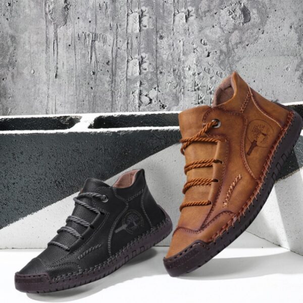 Men's Autumn Sewing High-top Leather Flat Outdoor Work Clothes Casual Shoes - Image 10