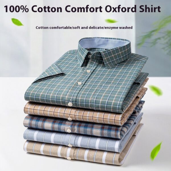 Men's Cotton Short Sleeve Plaid Shirt Casual - Image 5