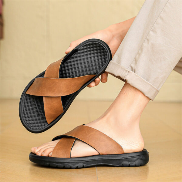Leather Cross Plus Size Beach Casual Slippers Men - Image 7