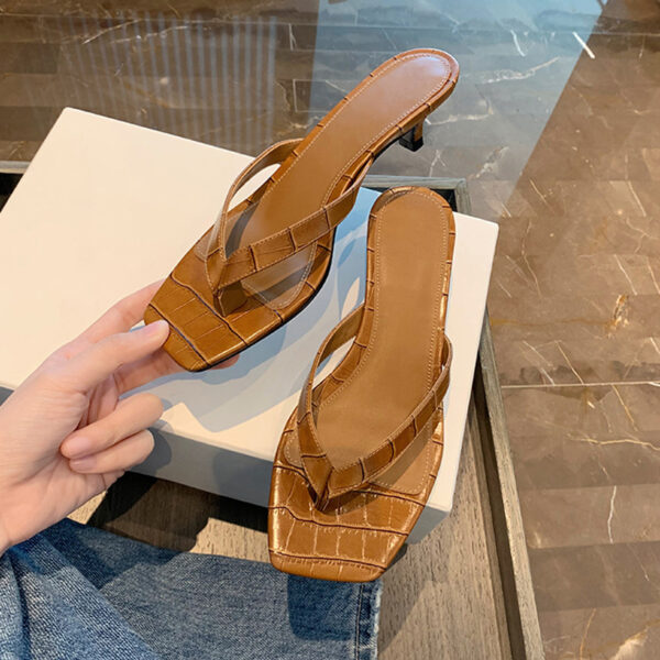 Women's Square Toe Leather Flip-flops - Image 8