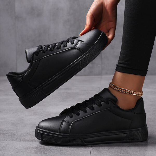 Flat Bottom Comfort Board Korean Leather Casual Sneakers - Image 4