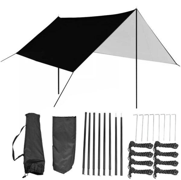 3x3 M Tarpaulin Waterproof Camping Tarp Shelter Tent Awning With Poles Kit UK - Image 6