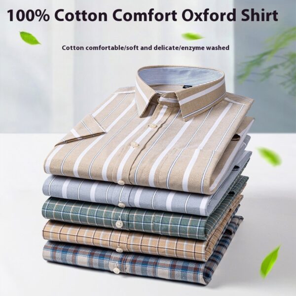 Men's Cotton Short Sleeve Plaid Shirt Casual - Image 2