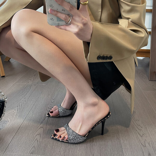 Pointed Stiletto Heel Women's Outdoor Rhinestone Sandals - Image 2