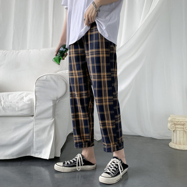Men's Summer Loose Plaid Leisure Cargo Straight-leg Ankle-length Pants - Image 2