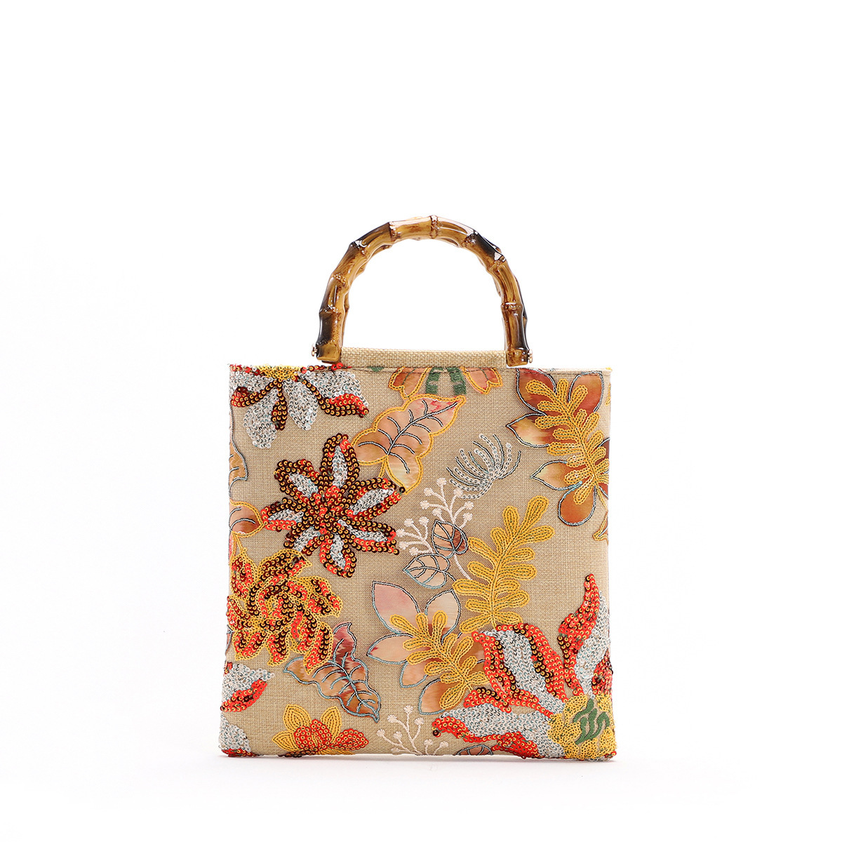 Colorful Sequins Vintage Embroidered Bamboo Handbag - Image 6