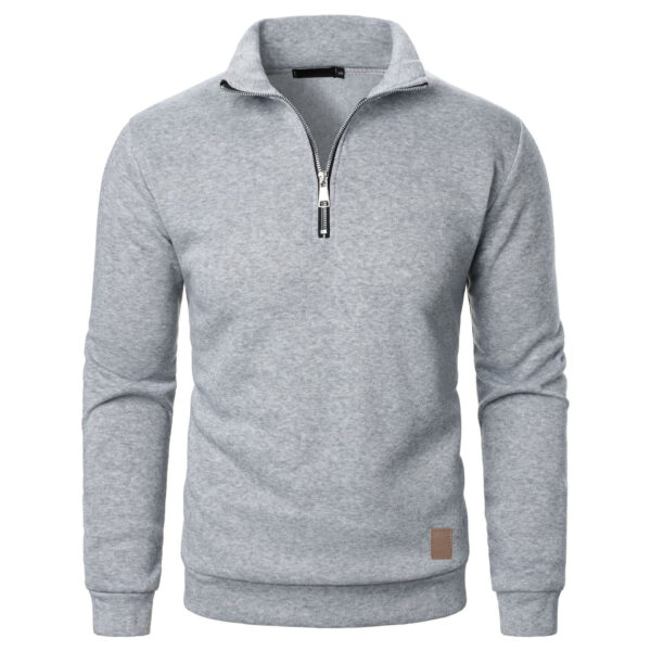 Men's Stand Collar Half Zip Long-sleeved Sports Casual Solid Color Fleece Top - Image 4