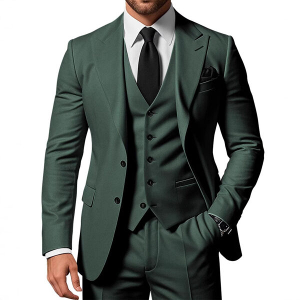 Men's Solid Color 2-piece Buckle Casual Jacket Vest Pants Set - Image 2