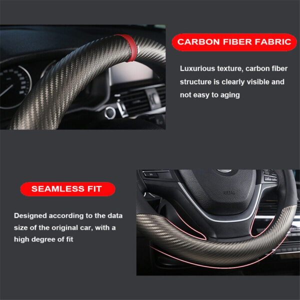 Carbon Fiber Perforated Leather Car Steering Wheel Cover 38cm Universal Interior - Image 7