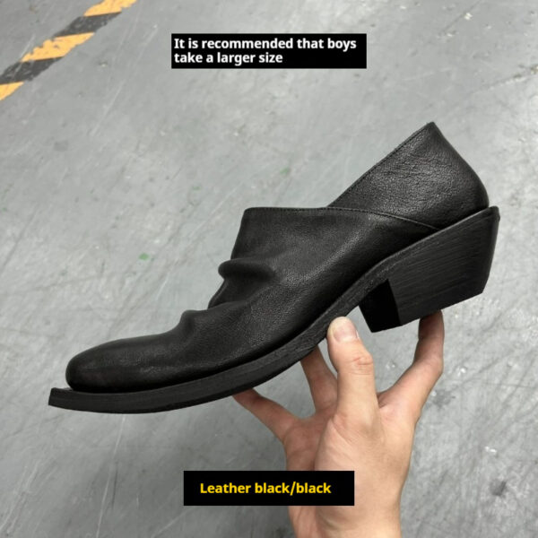 Black Retro Unisex Small Leather Shoes With Height Increase - Image 3