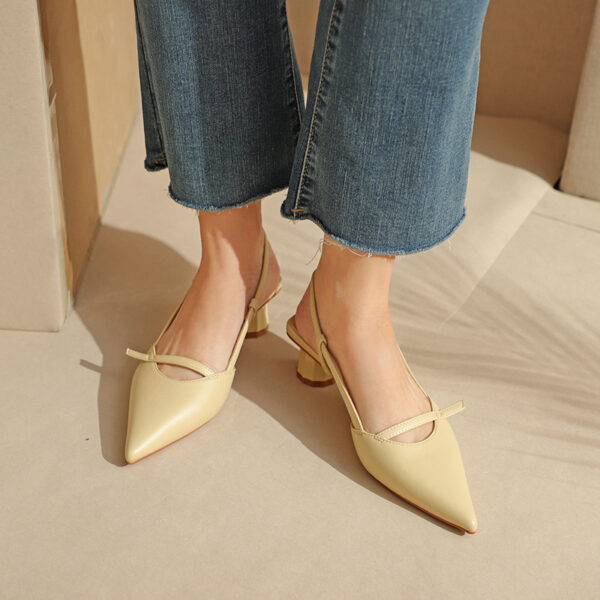Women's Chunky Heel Low Heel Pointed Leather Stitching Fashion Sandals - Image 7