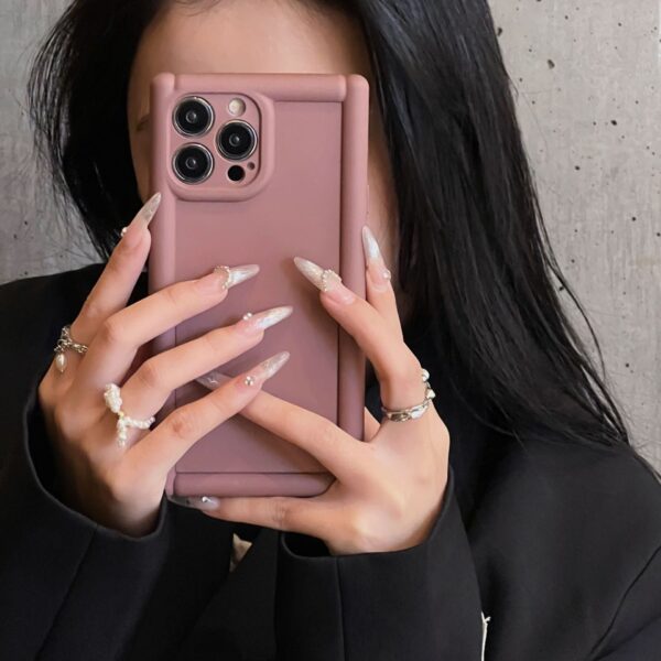 Skin Feeling Solid Color  Phone Case Roman Column 14Pro Three-dimensional Invisible Bracket 1312 Protective Case - Image 3