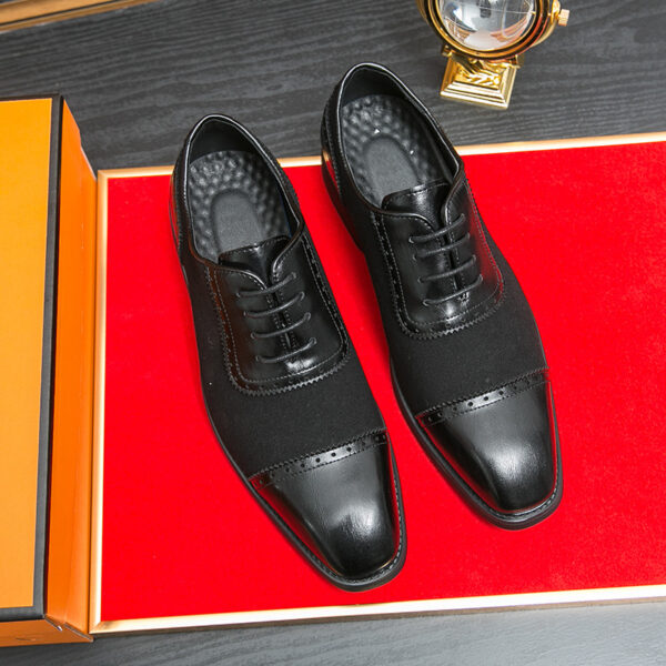 Men's Thick-soled Raised Round Toe Lace-up Business Leather Shoes - Image 6