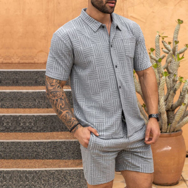 Men's Jacquard Button Shirt Lapel Casual T-shirt Suit - Image 5