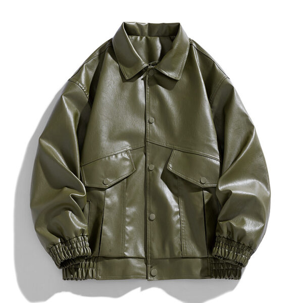 Embroidery New Men's PU Leather Coat - Image 3