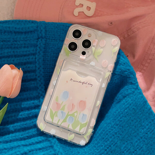 Tulip Flower Card Holder Transparent Phone Case - Image 4
