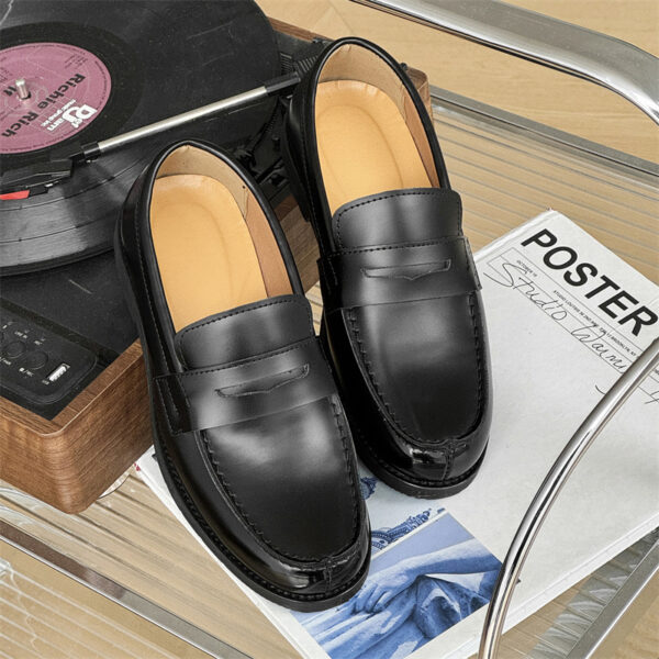 Men's Classic Slip-on Black Derby Couple Leather Shoes - Image 9