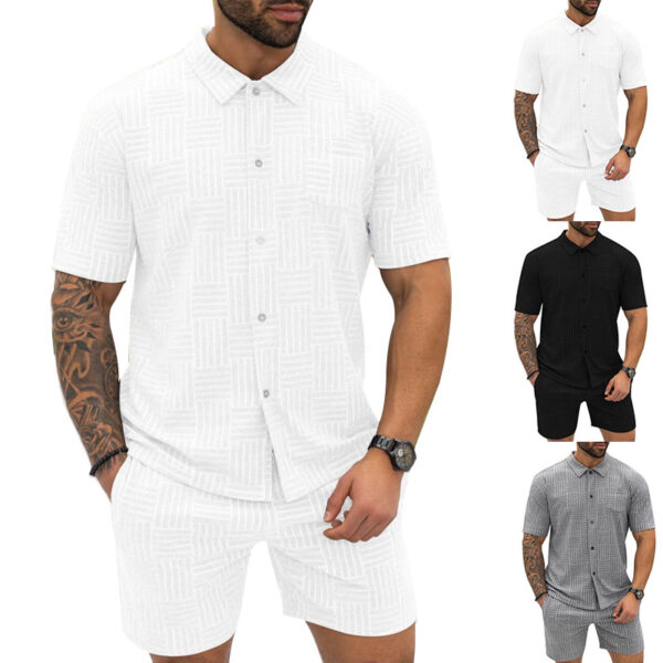 Men's Jacquard Button Shirt Lapel Casual T-shirt Suit - Image 2