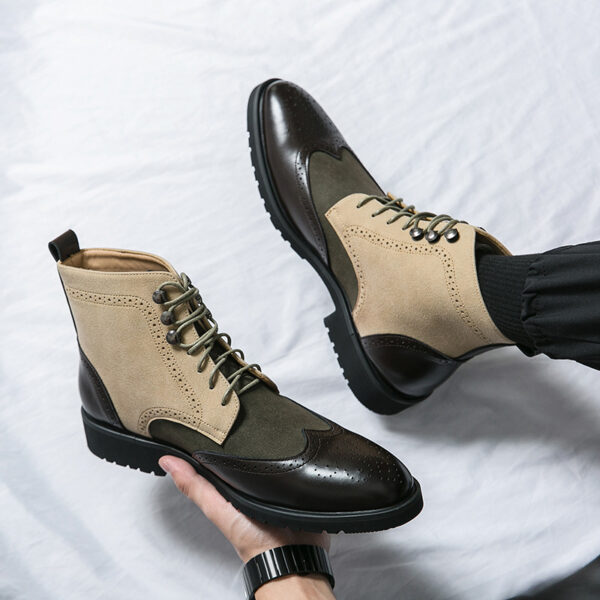 New Motorcycle Leather Boots Men's Fashion Plus Size Lace Up Denim - Image 6