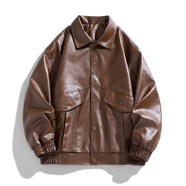 Embroidery New Men's PU Leather Coat - Image 4