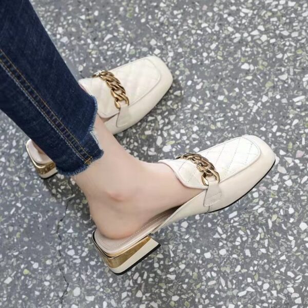 Women's Spring And Summer New Women's Shoes Mid Heel Toe Box Slippers - Image 3