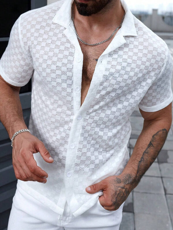 Men's Solid Color Lace Hollow Comfort Casual Shirt - Image 6