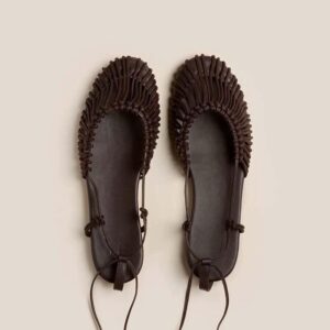Niche Handmade Weave Vintage Genuine Leather Twine Grip Sandals