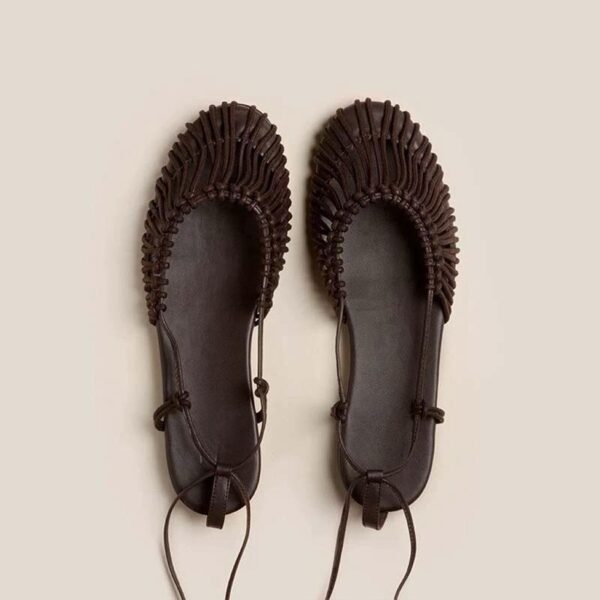 Niche Handmade Weave Vintage Genuine Leather Twine Grip Sandals