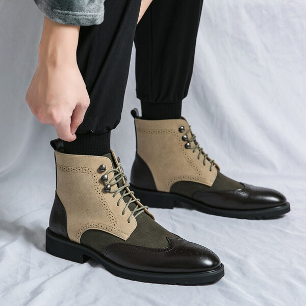 New Motorcycle Leather Boots Men's Fashion Plus Size Lace Up Denim - Image 2