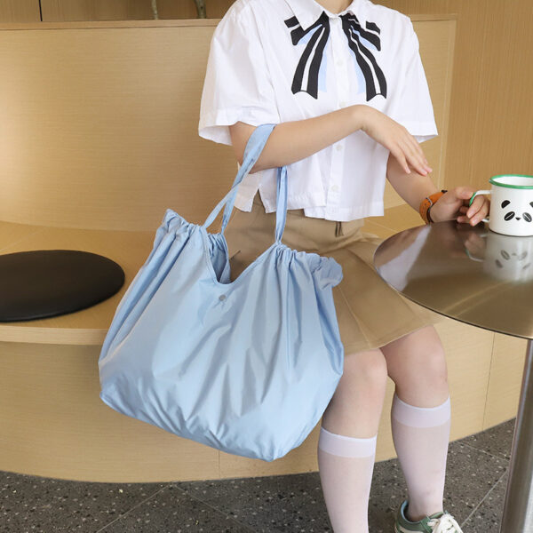 Solid Color Large Capacity Folding Shopping Bag Environmental Protection Portable