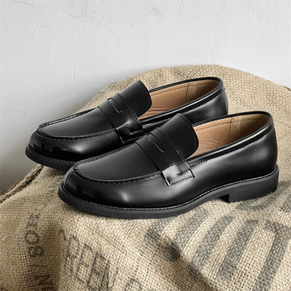 Men's Classic Slip-on Black Derby Couple Leather Shoes - Image 5