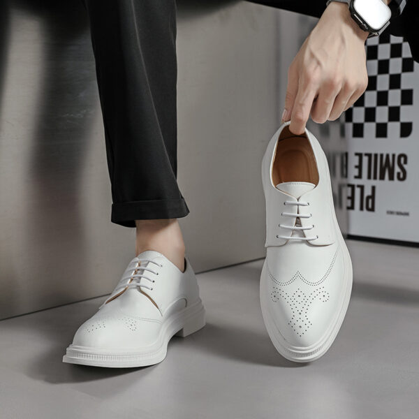 Men's Shoes British Formal Business Leather Shoes White Pointed Leather Shoes - Image 2