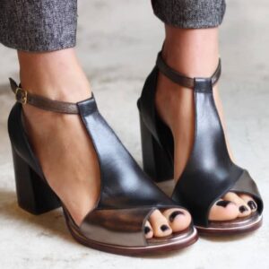 Women's Solid Color High Heel Peep Toe Buckle Sandals
