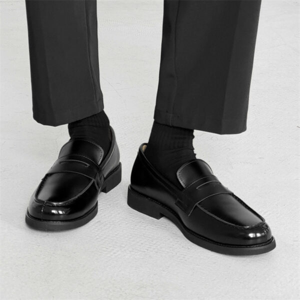 Men's Classic Slip-on Black Derby Couple Leather Shoes - Image 2
