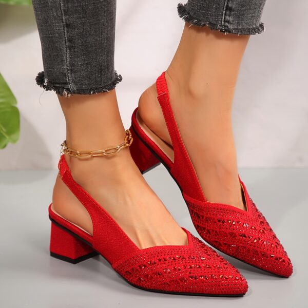 Women's Plus Size Rhinestone Pointed Toe Low Heel Shoes - Image 7