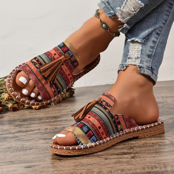 Women's Tassel Decorated Flat Sandals - Image 9