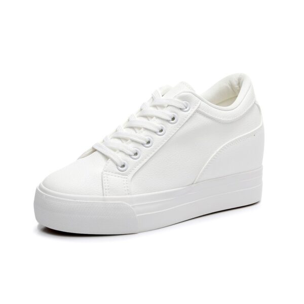 Soft Leather White Thick Bottom Height Increasing Insole Canvas Shoes - Image 4