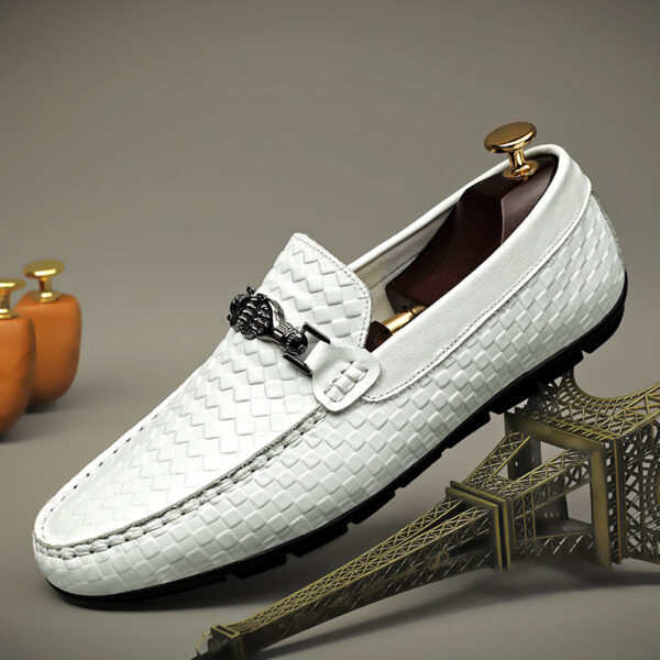Spring And Summer White Lazy Doug Shoes Men's British Casual Leather Shoes - Image 3
