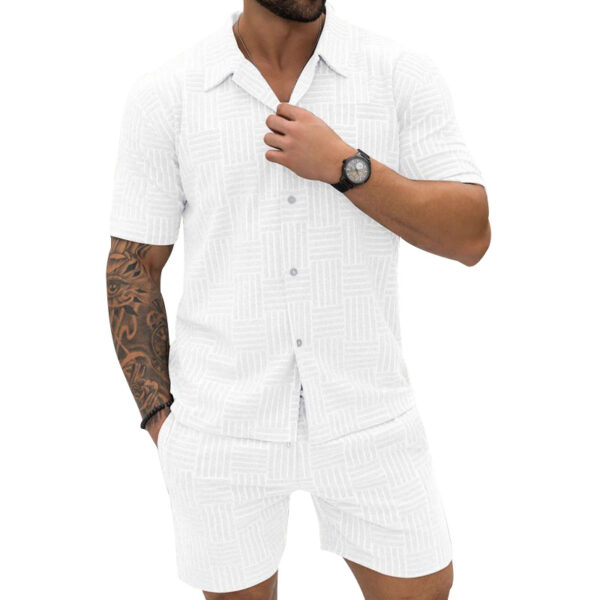 Men's Jacquard Button Shirt Lapel Casual T-shirt Suit - Image 8