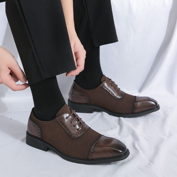 Men's Thick-soled Raised Round Toe Lace-up Business Leather Shoes - Image 2