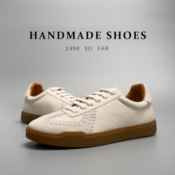 Baseball Low-cut Genuine Leather Sneakers Men's White Shoes - Image 3