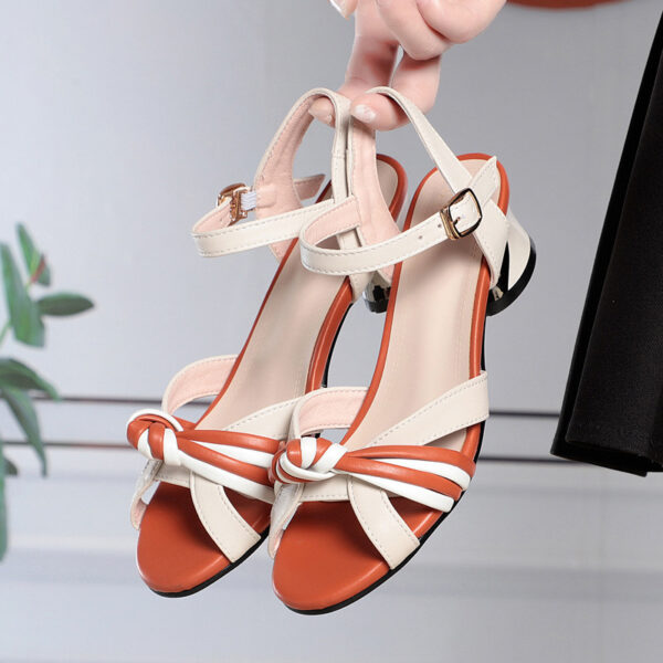 Fashion Top Layer Cowhide Thick Heel Women's Hollow Out Leather Women's Shoes - Image 6